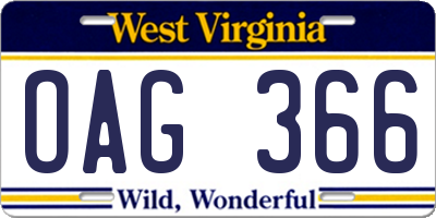 WV license plate OAG366