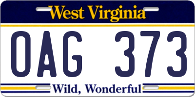 WV license plate OAG373