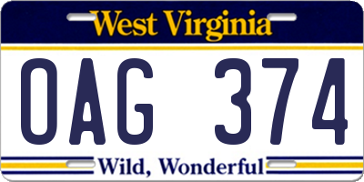 WV license plate OAG374