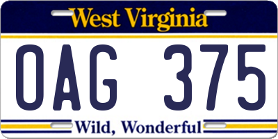 WV license plate OAG375