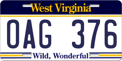 WV license plate OAG376