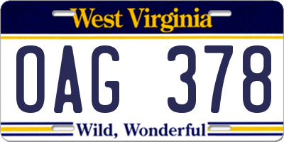 WV license plate OAG378