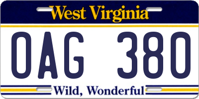 WV license plate OAG380