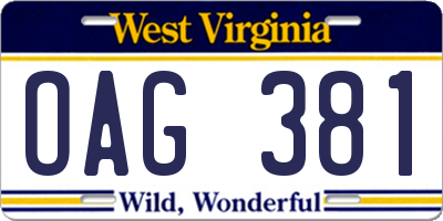 WV license plate OAG381