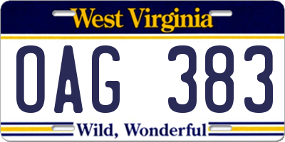 WV license plate OAG383