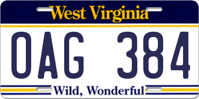 WV license plate OAG384