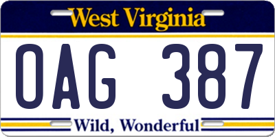 WV license plate OAG387