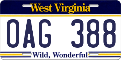 WV license plate OAG388