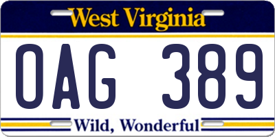 WV license plate OAG389