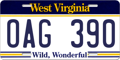 WV license plate OAG390