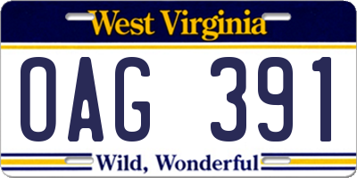 WV license plate OAG391