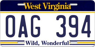 WV license plate OAG394