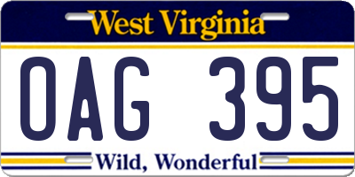 WV license plate OAG395