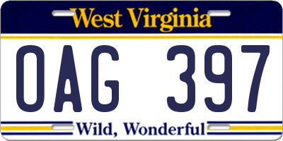 WV license plate OAG397