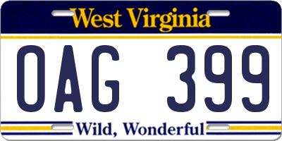 WV license plate OAG399