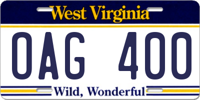 WV license plate OAG400