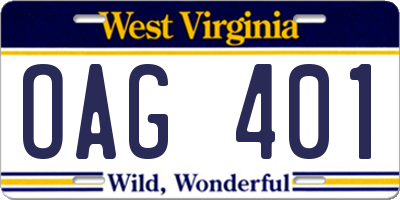 WV license plate OAG401