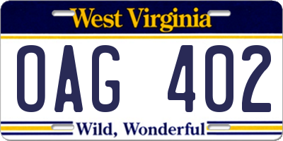 WV license plate OAG402