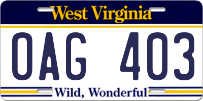 WV license plate OAG403