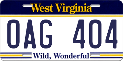 WV license plate OAG404