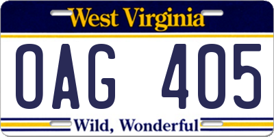 WV license plate OAG405