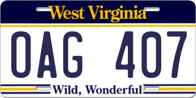 WV license plate OAG407