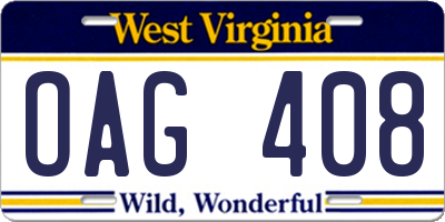 WV license plate OAG408