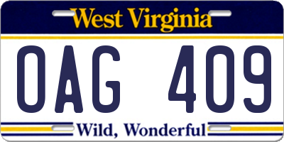 WV license plate OAG409