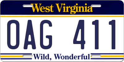 WV license plate OAG411