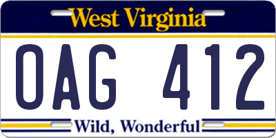 WV license plate OAG412