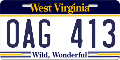 WV license plate OAG413