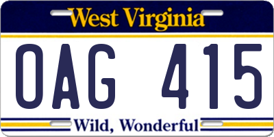 WV license plate OAG415