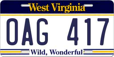 WV license plate OAG417
