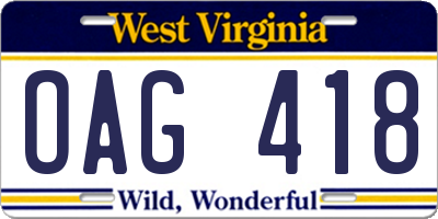 WV license plate OAG418