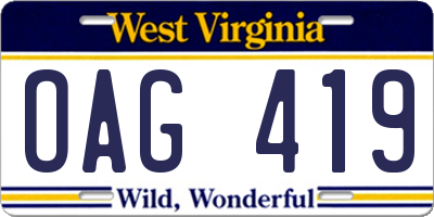 WV license plate OAG419