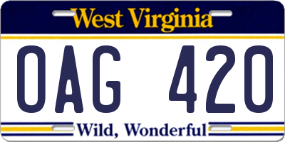 WV license plate OAG420