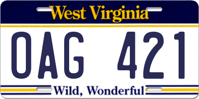 WV license plate OAG421