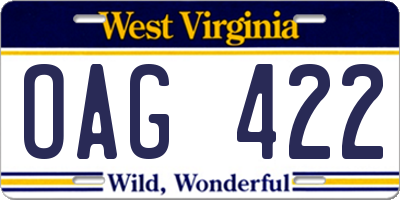 WV license plate OAG422
