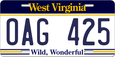 WV license plate OAG425