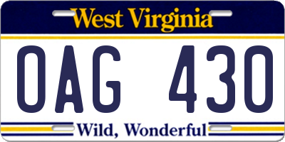 WV license plate OAG430