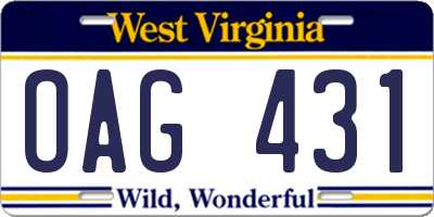 WV license plate OAG431