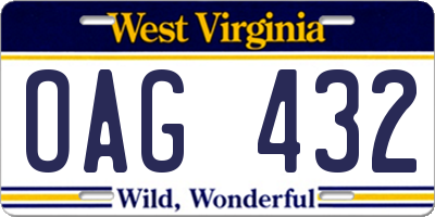 WV license plate OAG432