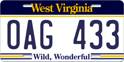 WV license plate OAG433