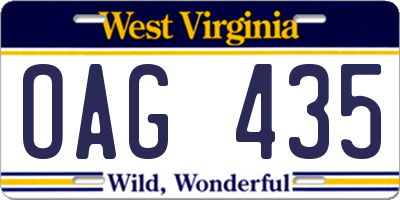 WV license plate OAG435
