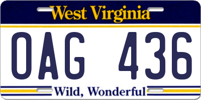 WV license plate OAG436