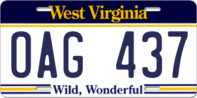 WV license plate OAG437