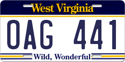 WV license plate OAG441