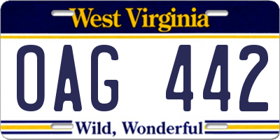 WV license plate OAG442
