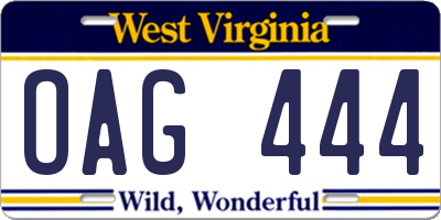 WV license plate OAG444