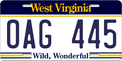WV license plate OAG445